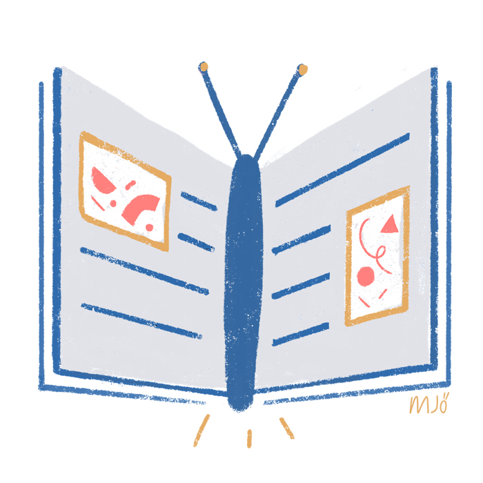 Service d'Illustration éditoriale
et conceptuelle représenté par un livre en forme de papillon